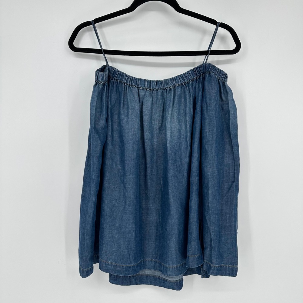 Anthropologie Cloth & Stone Blue Chambray Off The Shoulder Flare Sleeve Top S